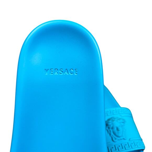 Versace Palazzo Men\'s EU 45 US 12 Sky Medusa Head Blue Pool Slides $395 NIB